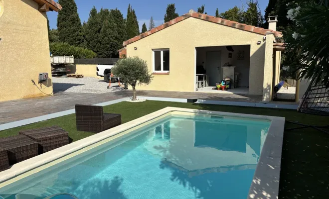 terrasse sur plot tour de piscine à Castelnaudary, Carcassonne, FERRAI Aménagement et Nature